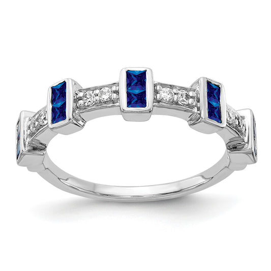 14k White Gold Fancy 1/6 carat Diamond and Blue Princess Sapphire Ring