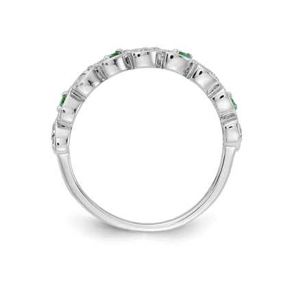 14k White Gold Fancy 1/10 carat Diamond and Emerald Ring