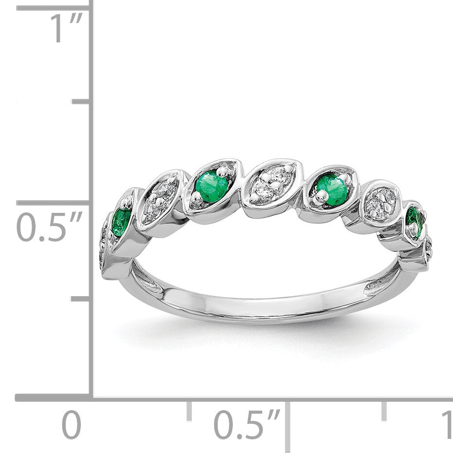 14k White Gold Fancy 1/10 carat Diamond and Emerald Ring