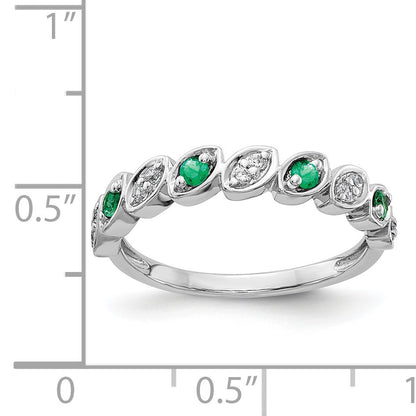 14k White Gold Fancy 1/10 carat Diamond and Emerald Ring