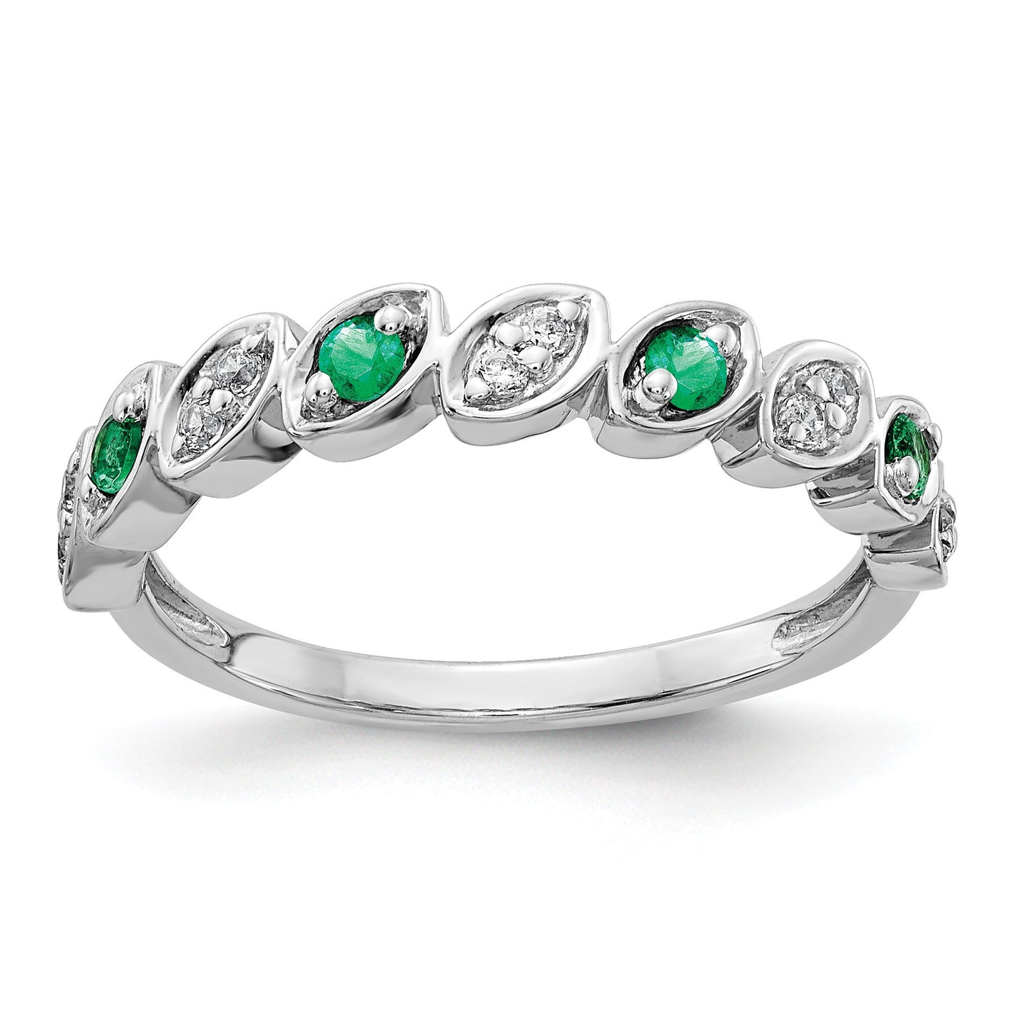 14k White Gold Fancy 1/10 carat Diamond and Emerald Ring