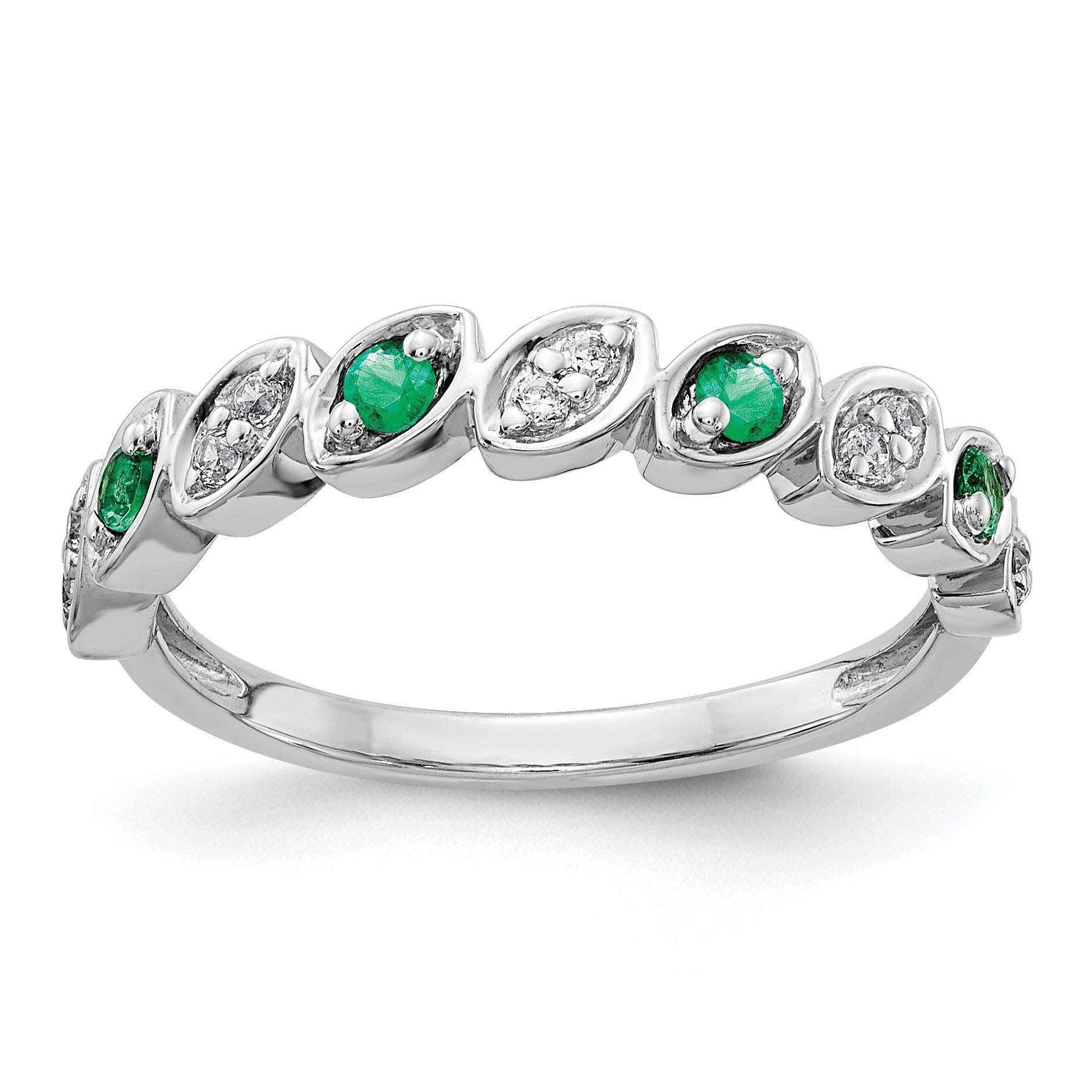 14k White Gold Fancy 1/10 carat Diamond and Emerald Ring
