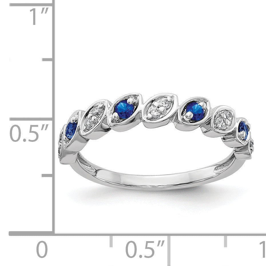 14k White Gold Fancy 1/10 carat Diamond and Blue Sapphire Ring
