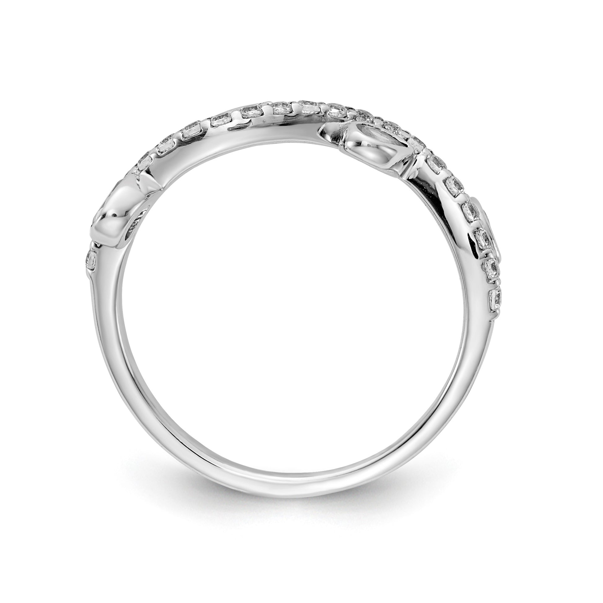 14k White Gold 1/5 carat Diamond and Pear Peridot Curved 4-Stone Ring