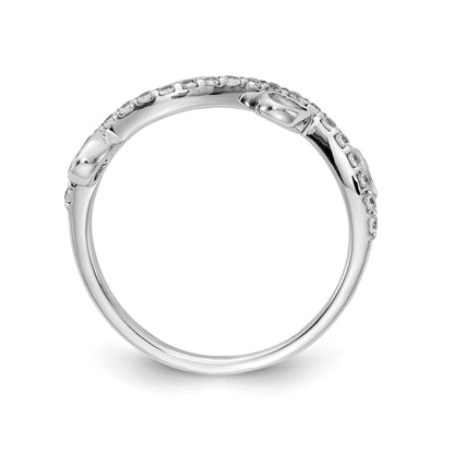 14k White Gold 1/5 carat Diamond and Pear Peridot Curved 4-Stone Ring