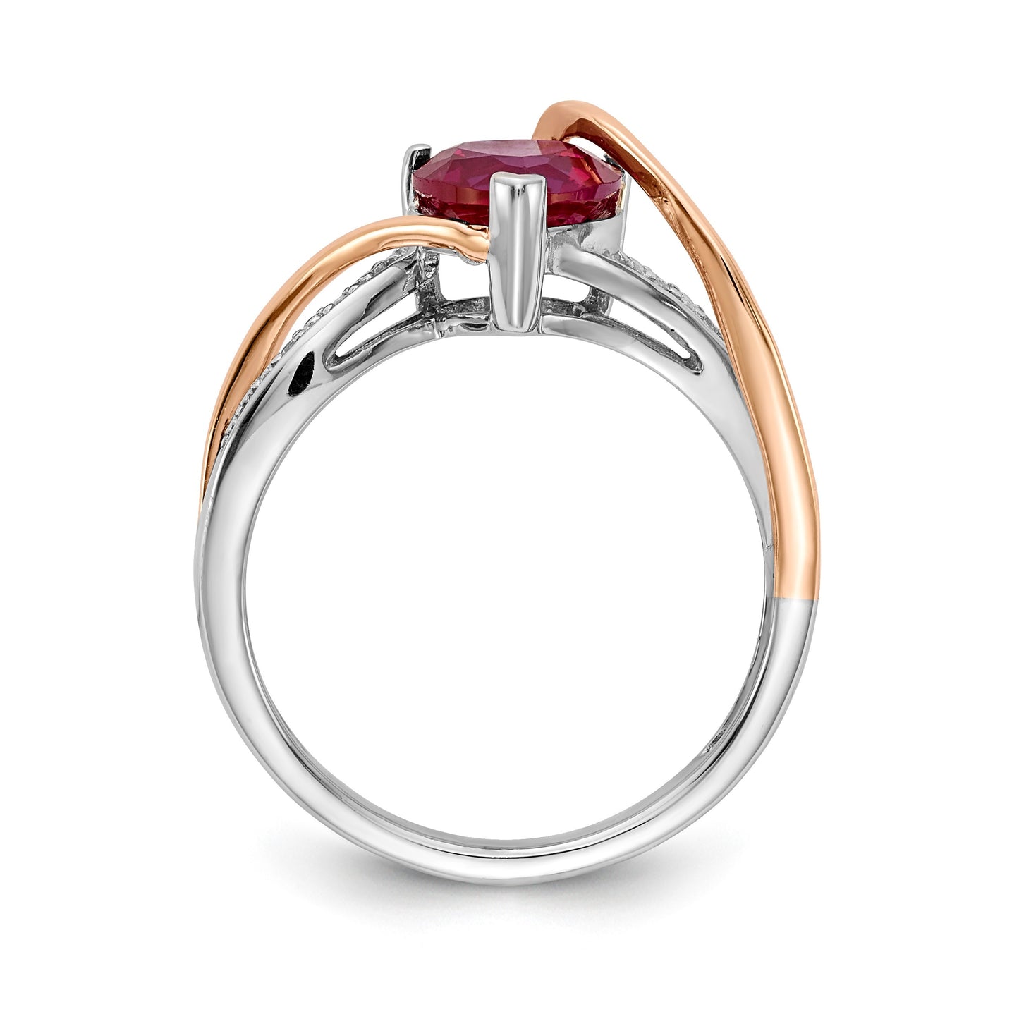 14k Two-tone Diamond and 7mm Ruby Heart Twist Ring