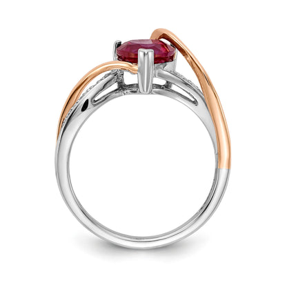 14k Two-tone Diamond and 7mm Ruby Heart Twist Ring