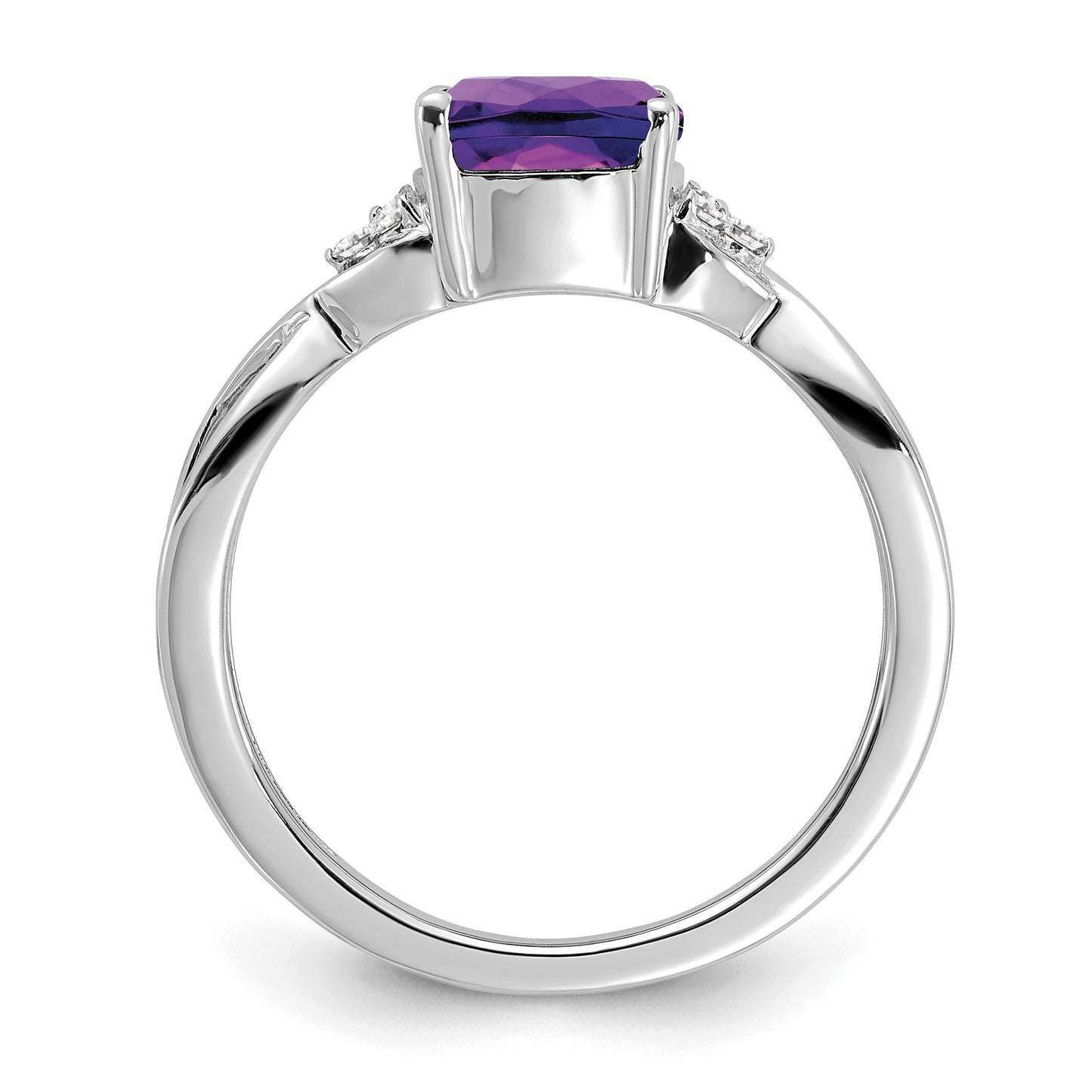 14k White Gold 7mm Cushion Checkerboard February/Amethyst and Diamond Ring