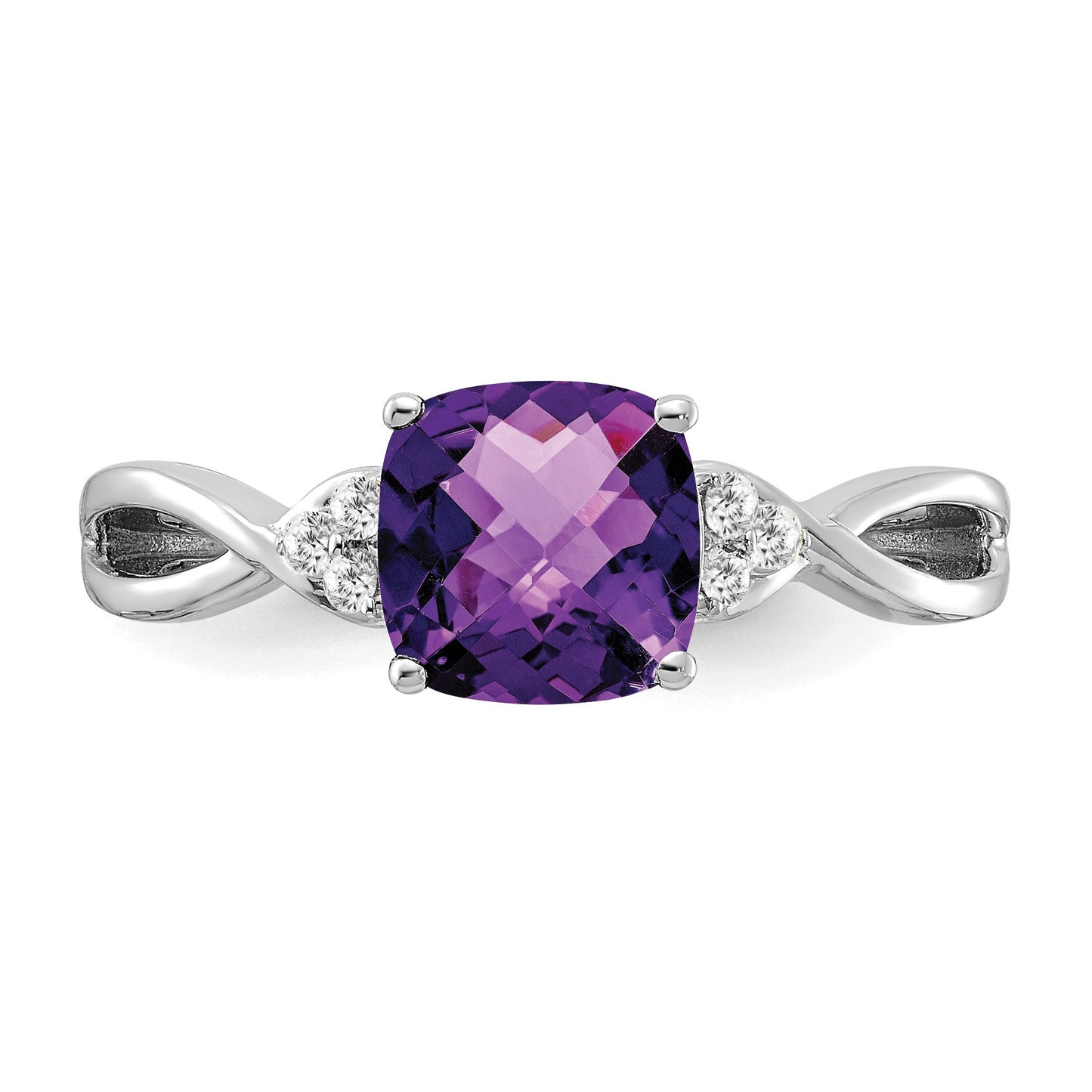 14k White Gold 7mm Cushion Checkerboard February/Amethyst and Diamond Ring