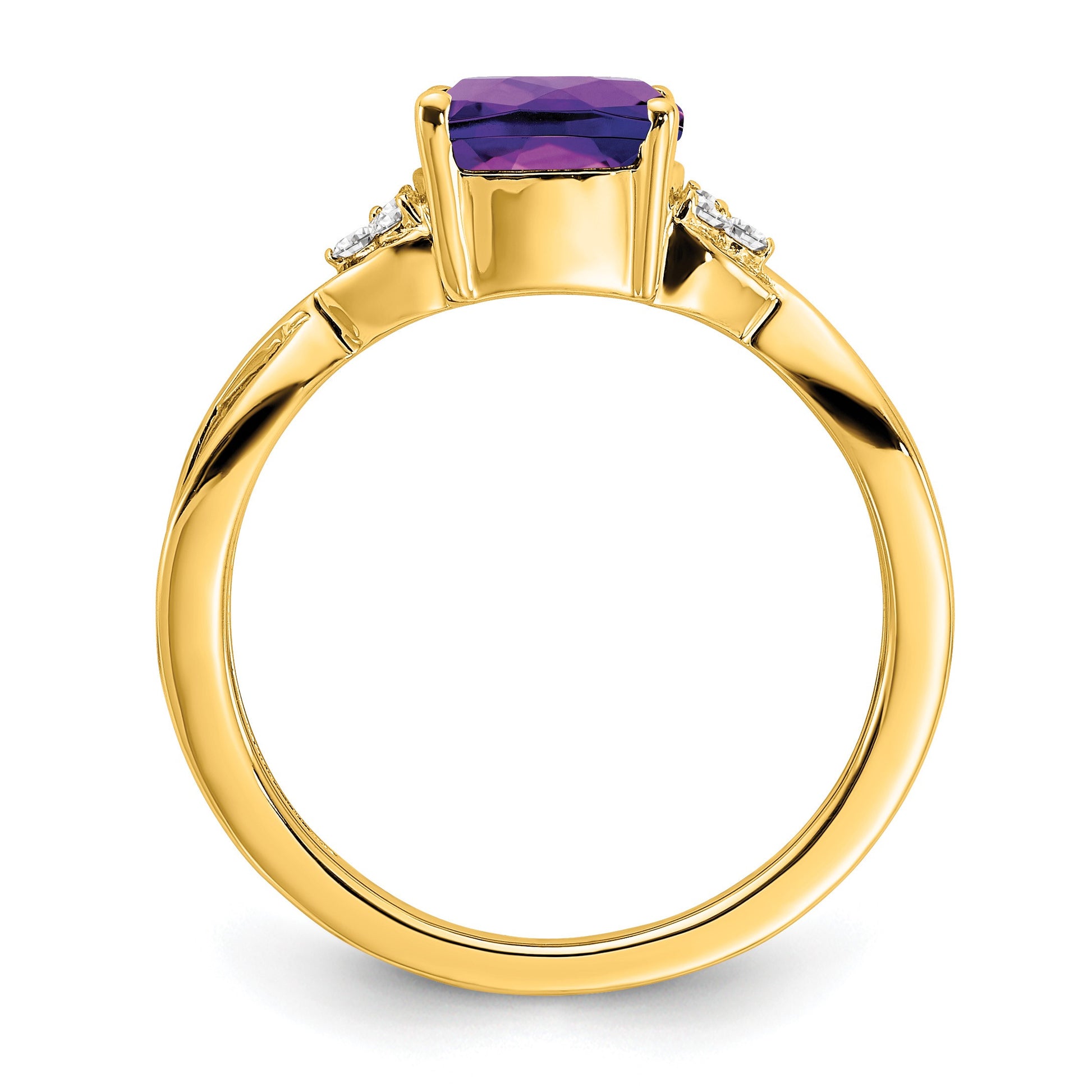 14k 7mm Cushion Checkerboard February/Amethyst and Diamond Ring