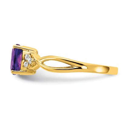 14k 7mm Cushion Checkerboard February/Amethyst and Diamond Ring