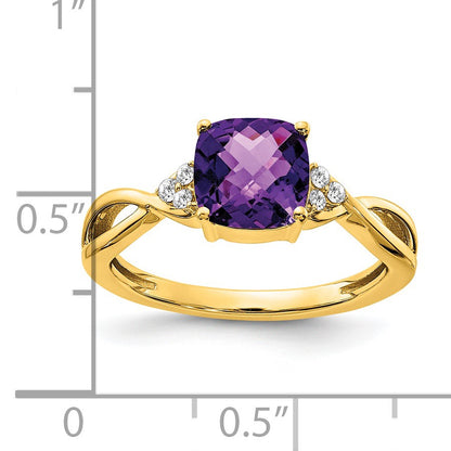 14k 7mm Cushion Checkerboard February/Amethyst and Diamond Ring