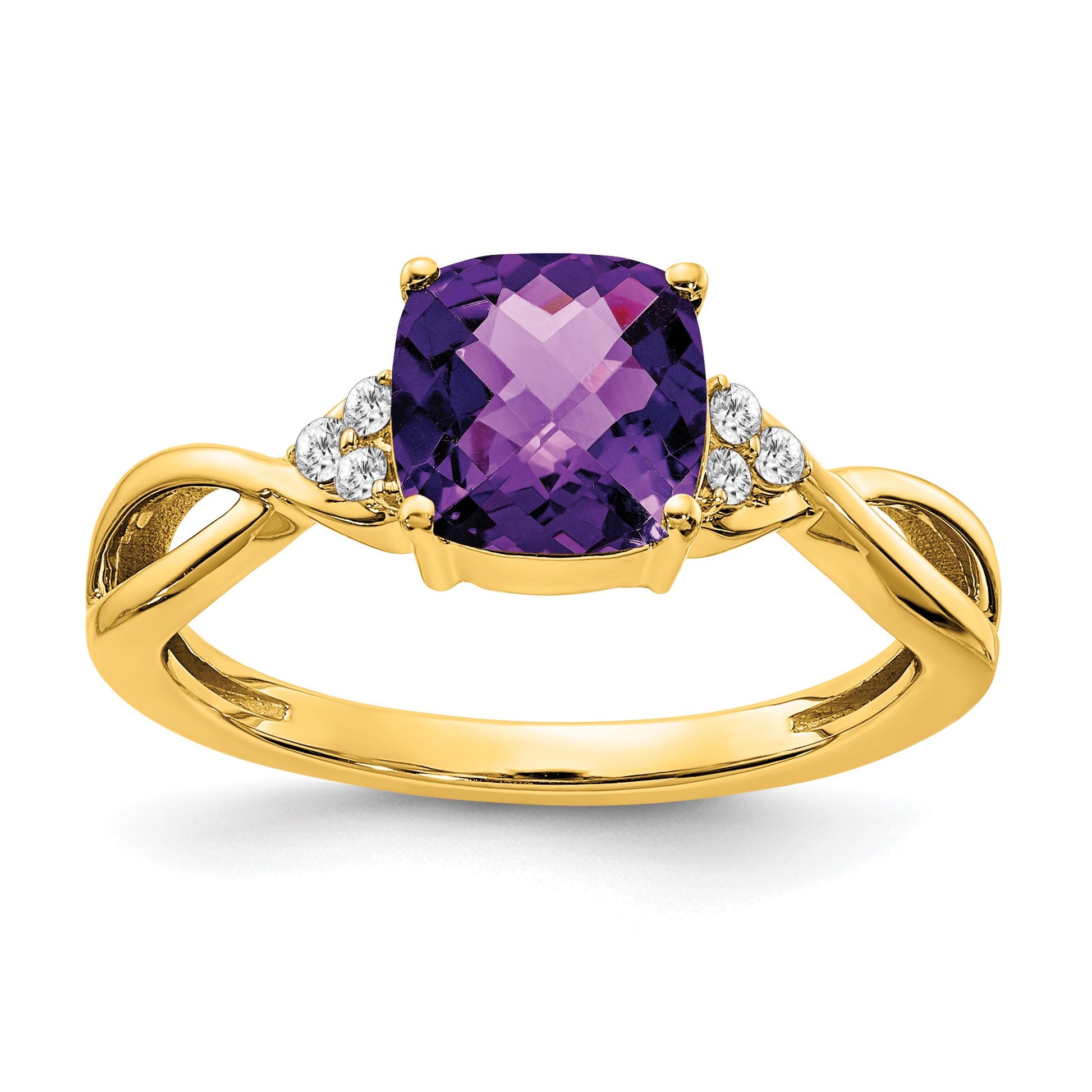 14k 7mm Cushion Checkerboard February/Amethyst and Diamond Ring