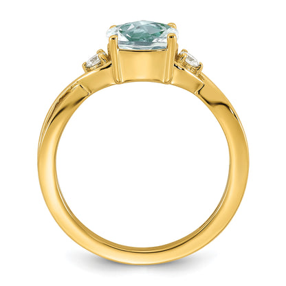 10k Checkerboard Aquamarine & 1/10 carat Lab Grown Diamond VS/SI+ G+ March Birthstone Complete Ring