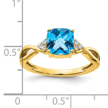 14k 7mm Cushion Checkerboard December/Blue Topaz and Diamond Ring