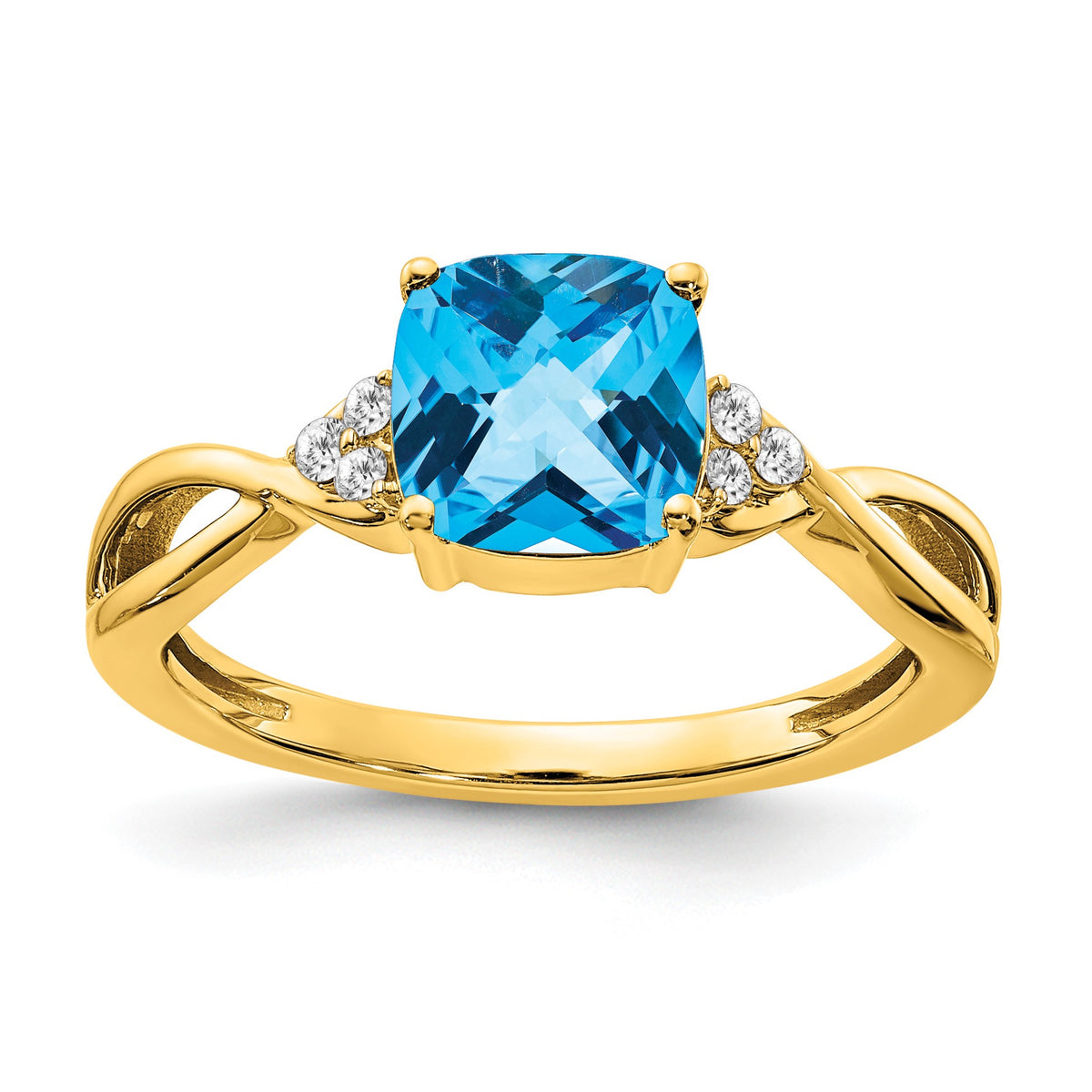 14k 7mm Cushion Checkerboard December/Blue Topaz and Diamond Ring