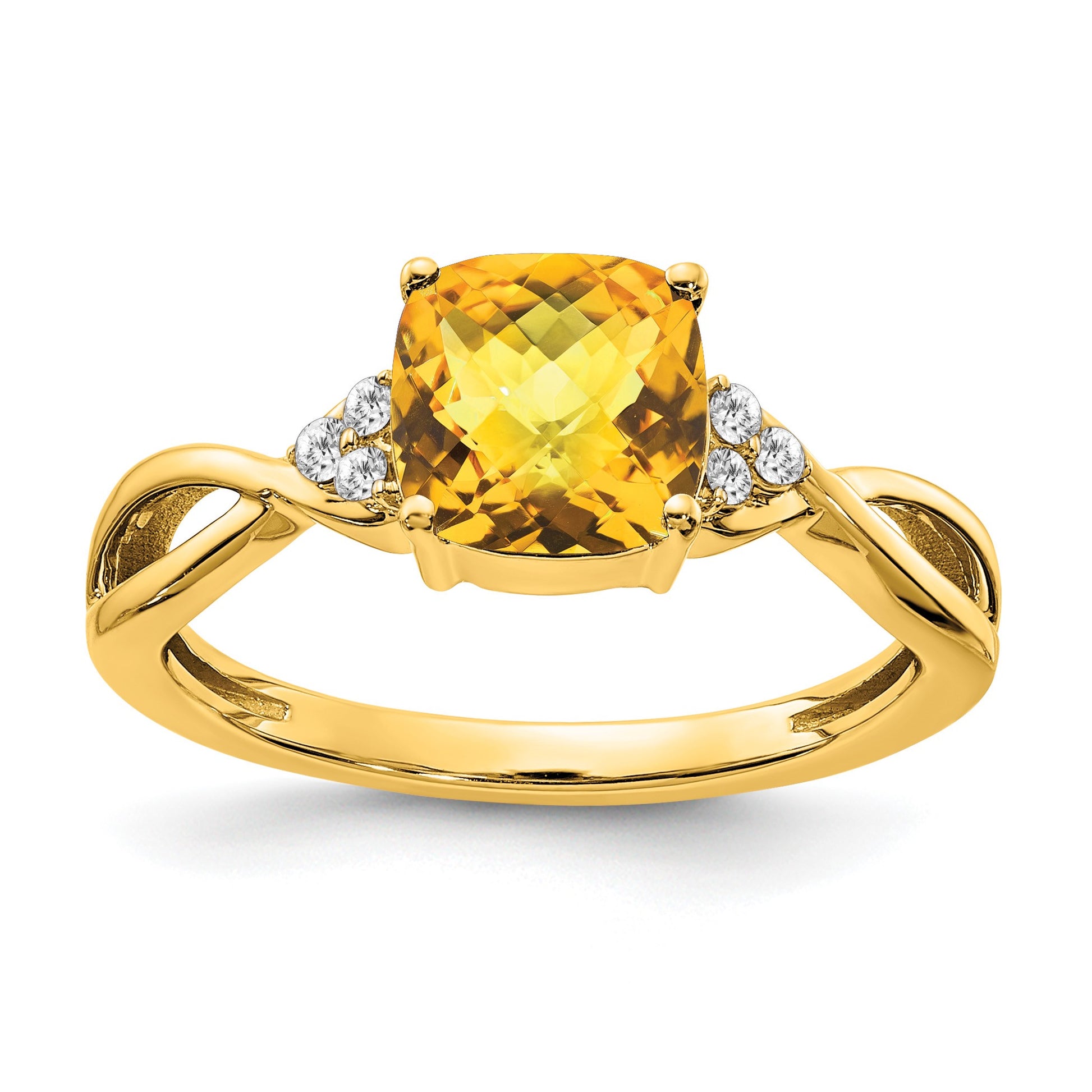 14k 7mm Cushion Checkerboard November/Citrine and Diamond Ring