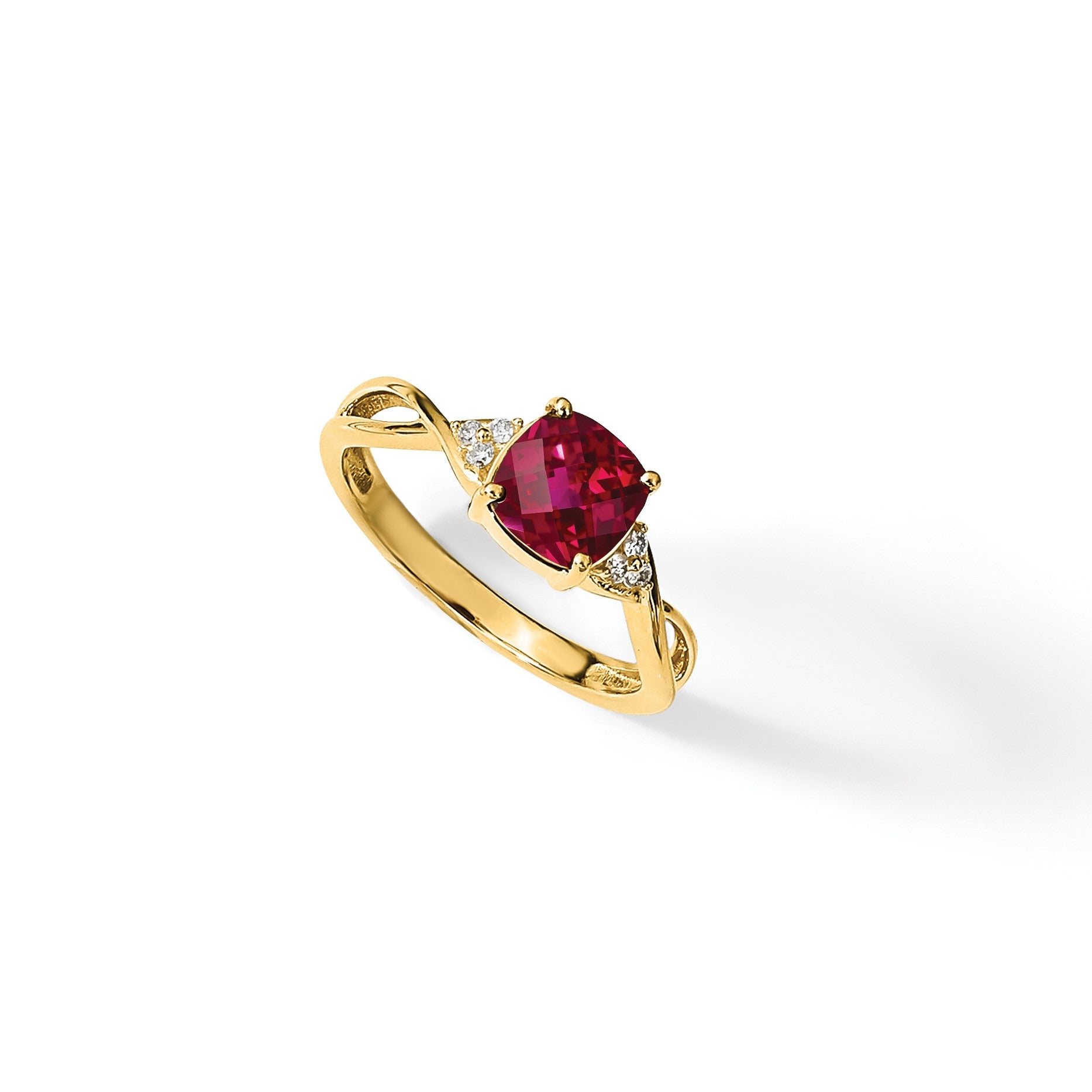 14k 7mm Cushion Checkerboard July/Lab Created Ruby and Diamond Ring