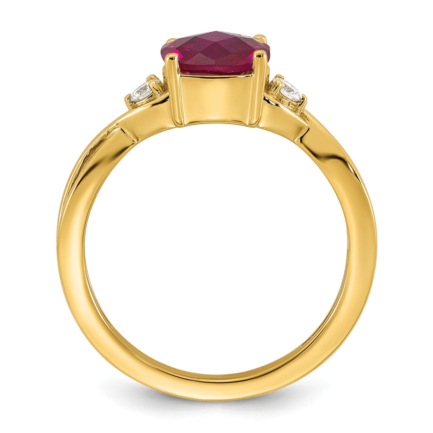 10k Checkerboard Lab Created Ruby & 1/10 carat Lab Grown Diamond VS/SI+ G+ July Birthstone Complete Ring