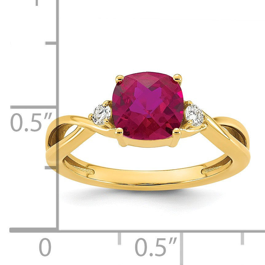 10k Checkerboard Lab Created Ruby & 1/10 carat Lab Grown Diamond VS/SI+ G+ July Birthstone Complete Ring