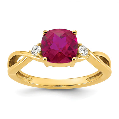 10k Checkerboard Lab Created Ruby & 1/10 carat Lab Grown Diamond VS/SI+ G+ July Birthstone Complete Ring