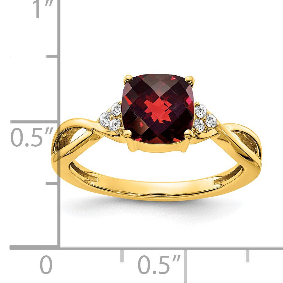14k 7mm Cushion Checkerboard January/Garnet and Diamond Ring