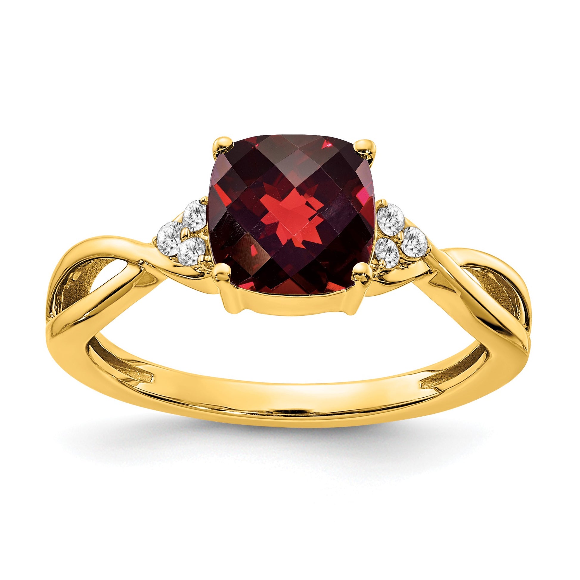 14k 7mm Cushion Checkerboard January/Garnet and Diamond Ring