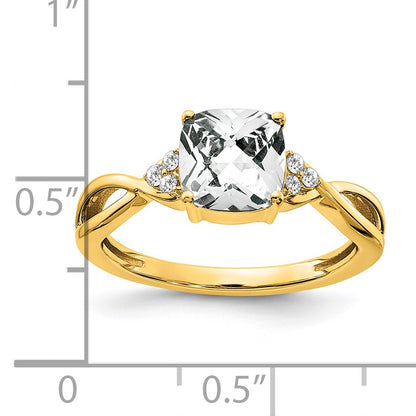 14k 7mm Cushion Checkerboard April/White Topaz and Diamond Ring