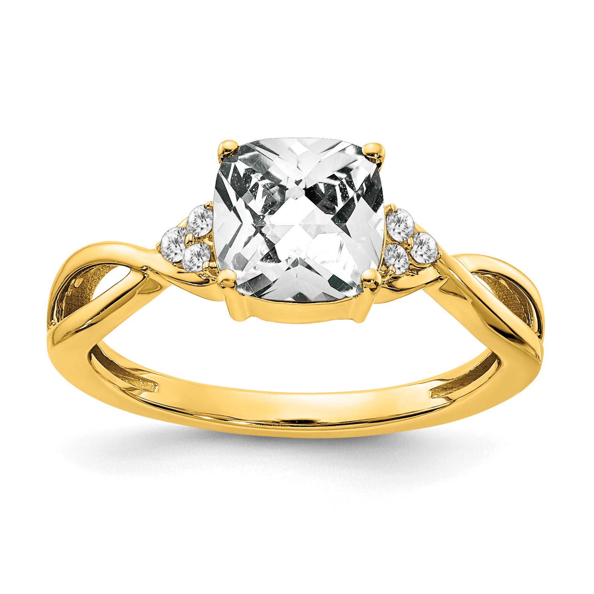 14k 7mm Cushion Checkerboard April/White Topaz and Diamond Ring