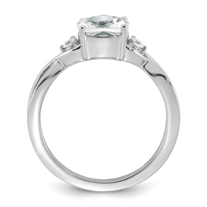 14k White Gold Checkerboard White Topaz & 1/10 carat Lab Grown Diamond VS/SI+ G+ April Birthstone Complete Ring
