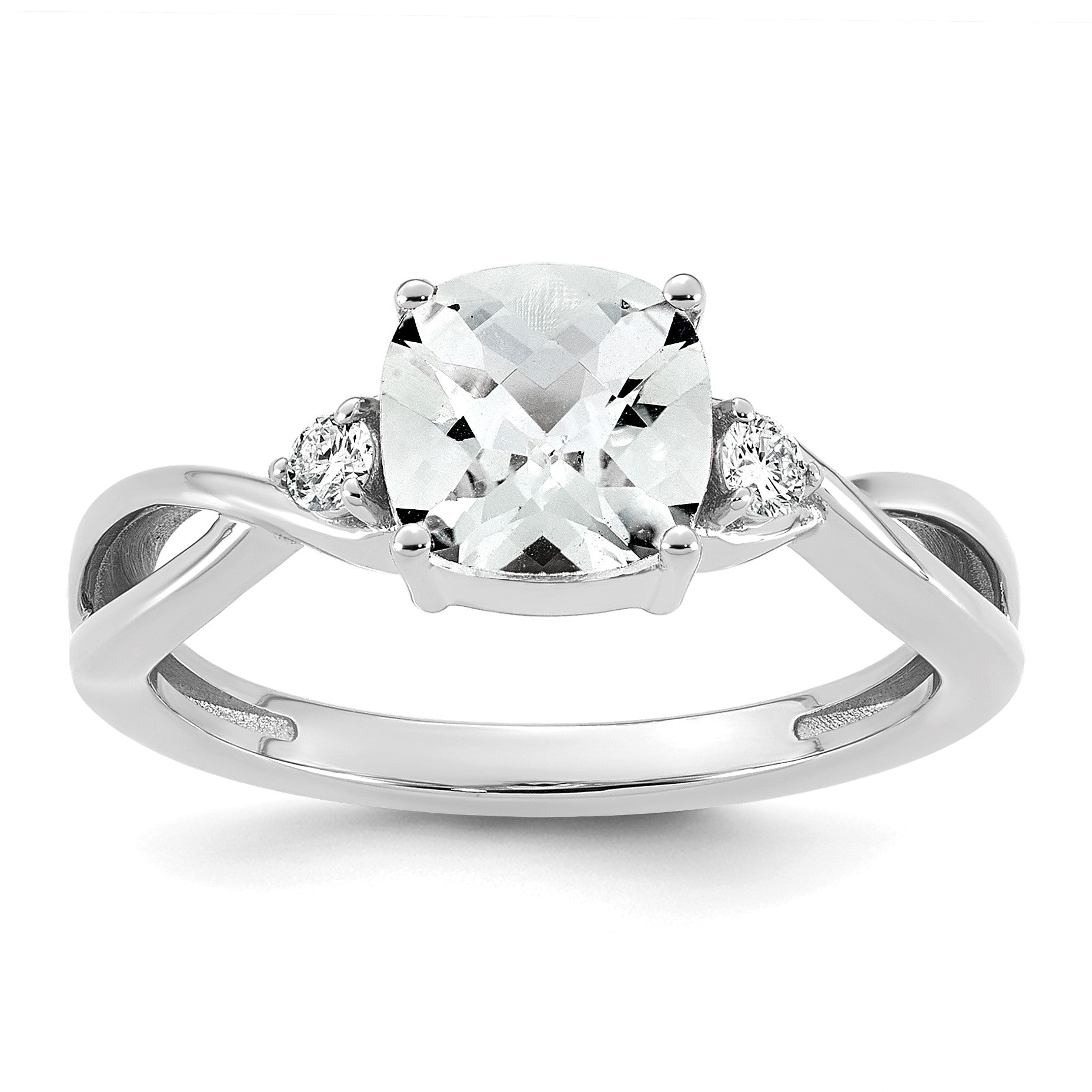 14k White Gold Checkerboard White Topaz & 1/10 carat Lab Grown Diamond VS/SI+ G+ April Birthstone Complete Ring