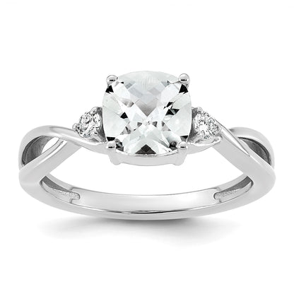 14k White Gold Checkerboard White Topaz & 1/10 carat Lab Grown Diamond VS/SI+ G+ April Birthstone Complete Ring