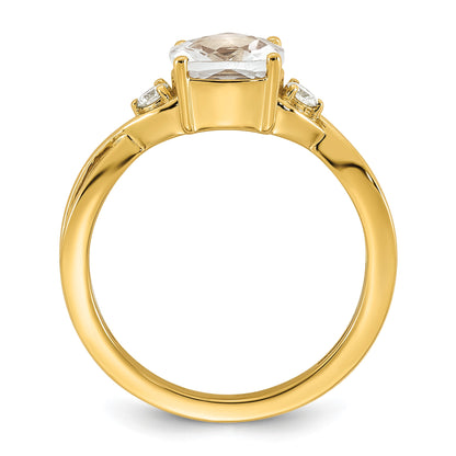 10k Checkerboard White Topaz & 1/10 carat Lab Grown Diamond VS/SI+ G+ April Birthstone Complete Ring