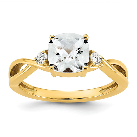10k Checkerboard White Topaz & 1/10 carat Lab Grown Diamond VS/SI+ G+ April Birthstone Complete Ring