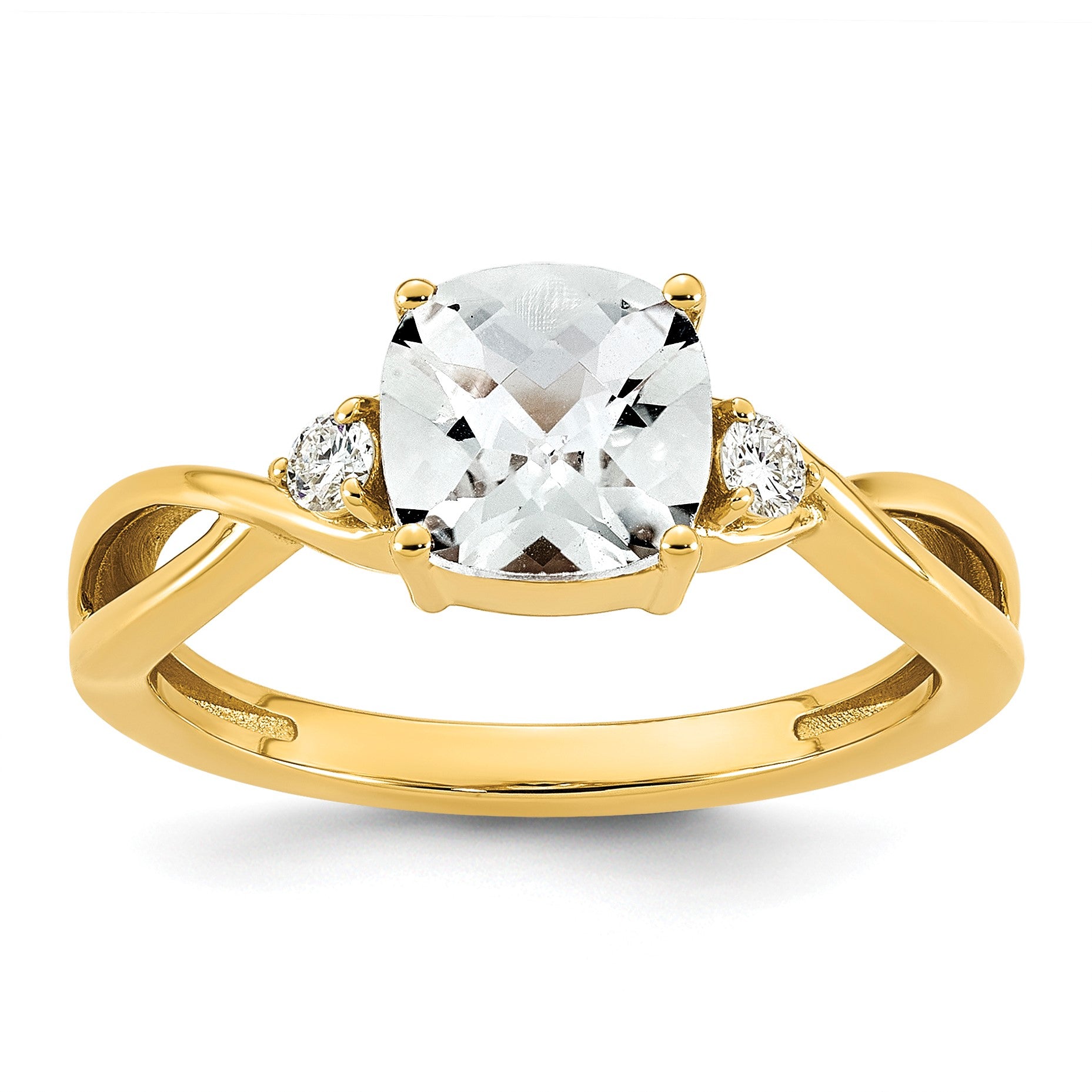 14k Checkerboard White Topaz & 1/10 carat Lab Grown Diamond VS/SI+ G+ April Birthstone Complete Ring