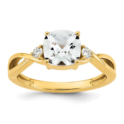 14k Checkerboard White Topaz & 1/10 carat Lab Grown Diamond VS/SI+ G+ April Birthstone Complete Ring