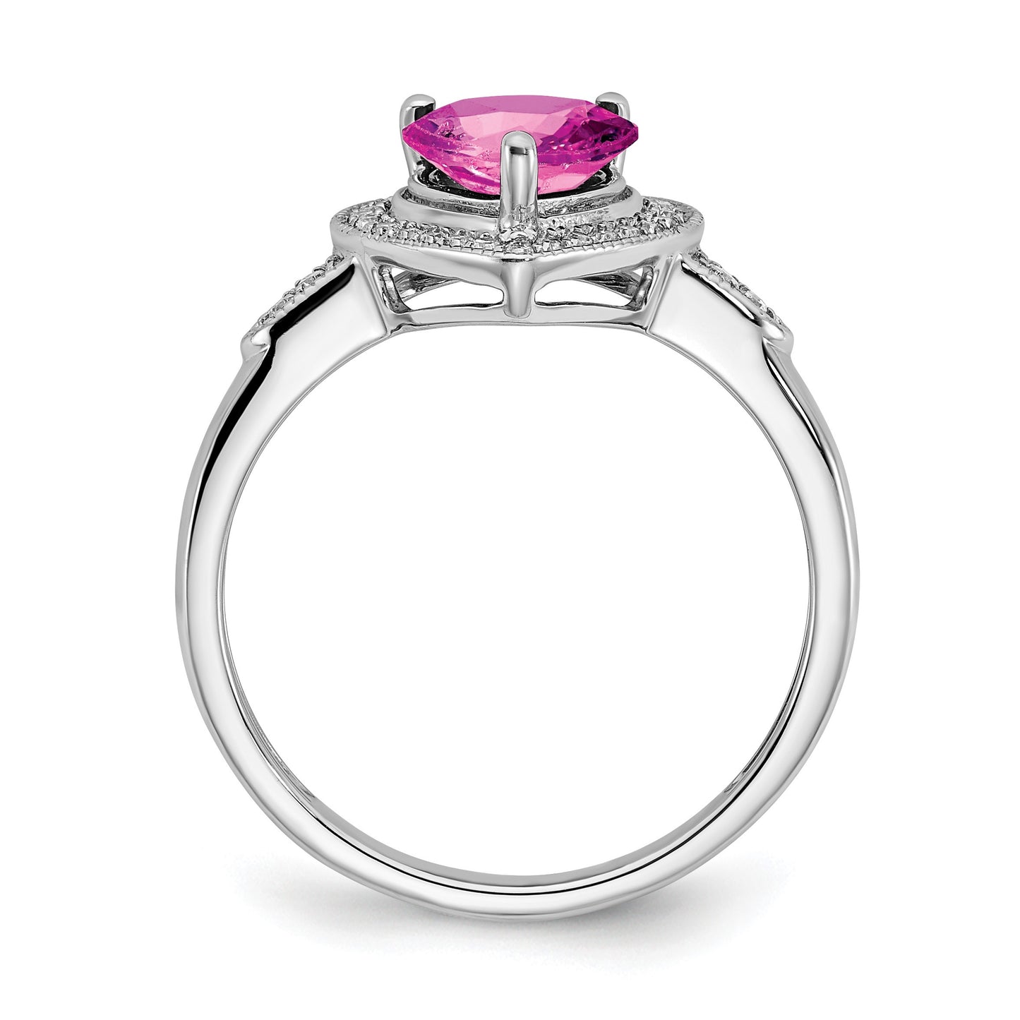 14k White Gold 7mm Heart Lab-Created Pink Sapphire and 1/8 carat Diamond Halo Ring