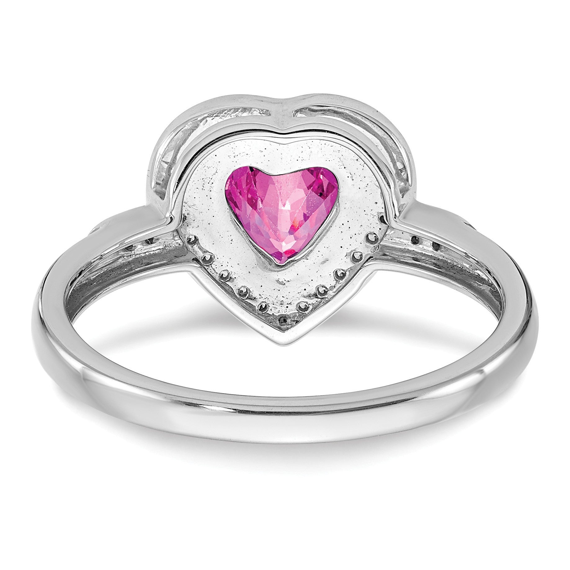 14k White Gold 7mm Heart Lab-Created Pink Sapphire and 1/8 carat Diamond Halo Ring