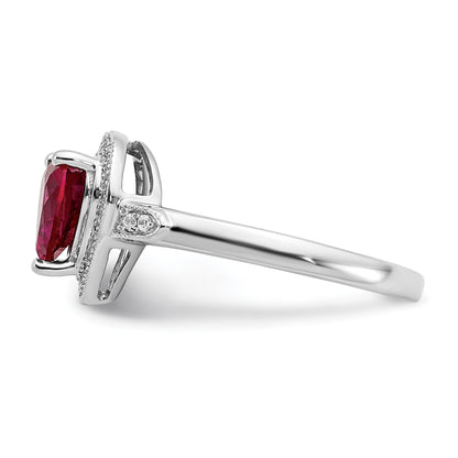 14k White Gold 7mm Heart Lab-Created Ruby and 1/8 carat Diamond Halo Ring