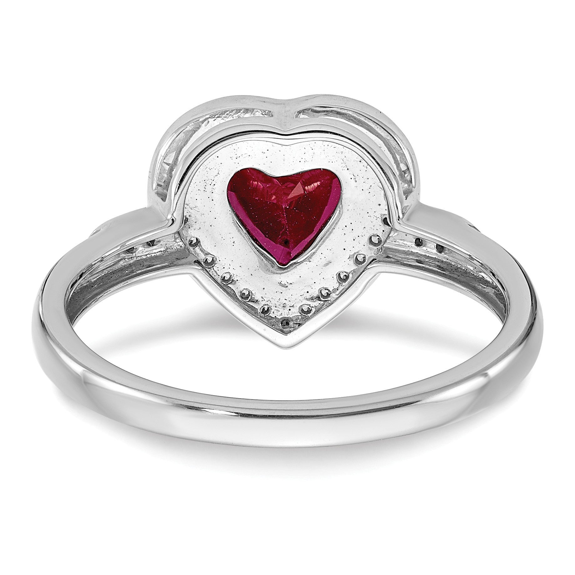 14k White Gold 7mm Heart Lab-Created Ruby and 1/8 carat Diamond Halo Ring