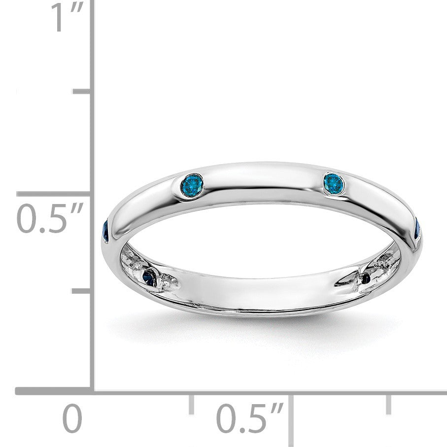 14k White Gold 3mm 6-stone 1/10 carat Blue Diamond Band