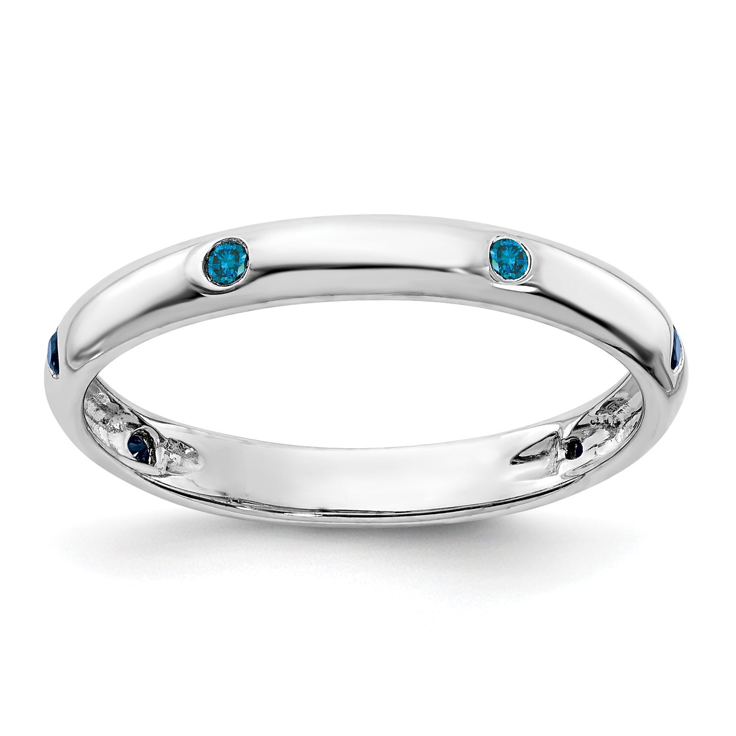 14k White Gold 3mm 6-stone 1/10 carat Blue Diamond Band
