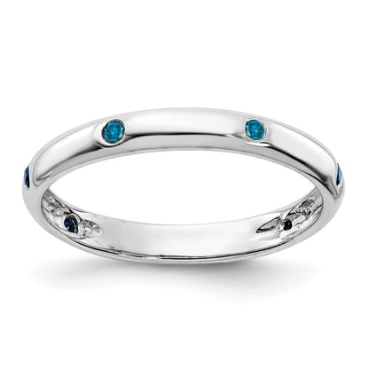 14k White Gold 3mm 6-stone 1/10 carat Blue Diamond Band