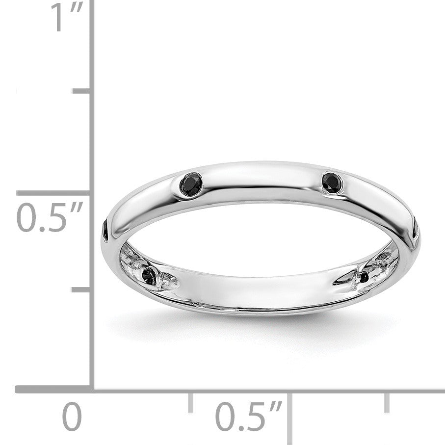 14k White Gold 3mm 6-stone 1/10 carat Black Diamond Band
