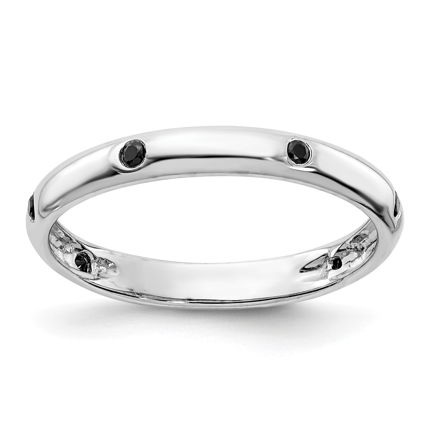 14k White Gold 3mm 6-stone 1/10 carat Black Diamond Band