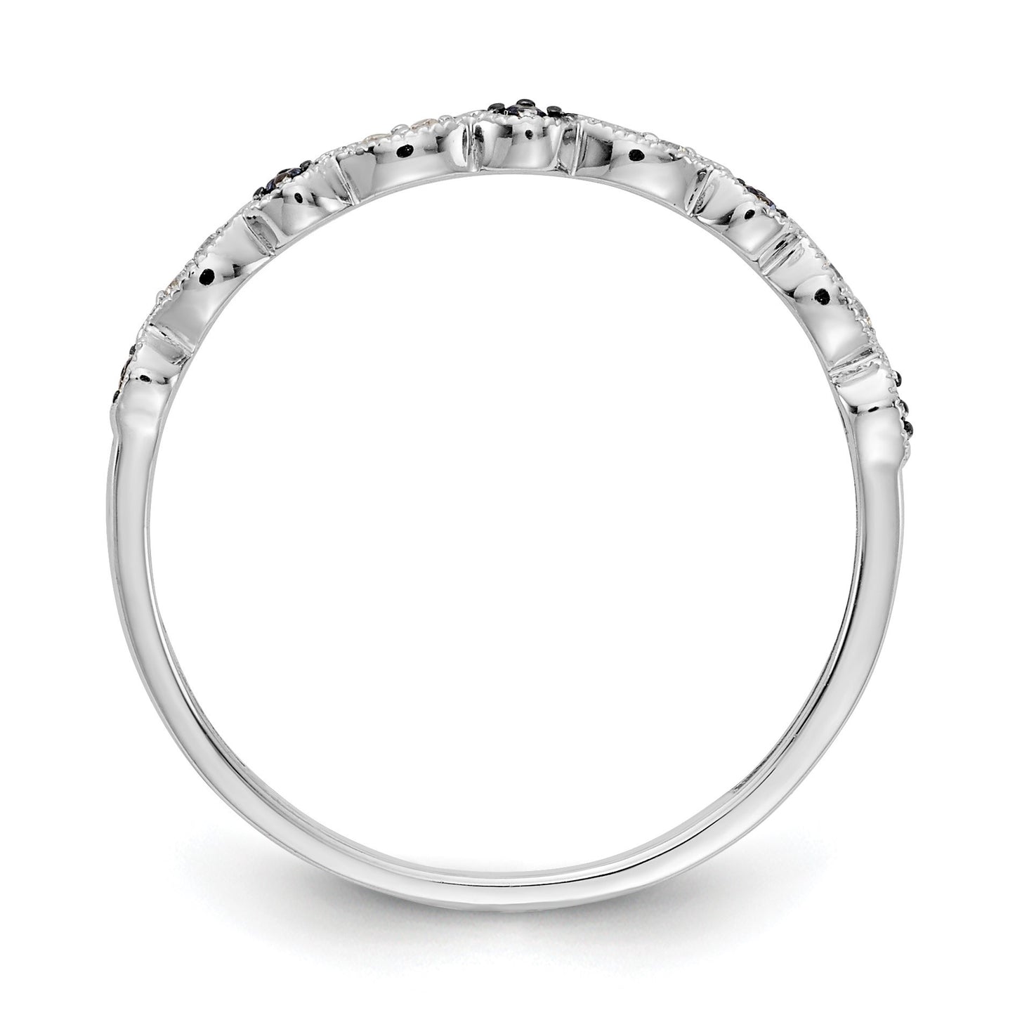 14k White Gold 1/20 carat Blue and White Diamond Fancy Band