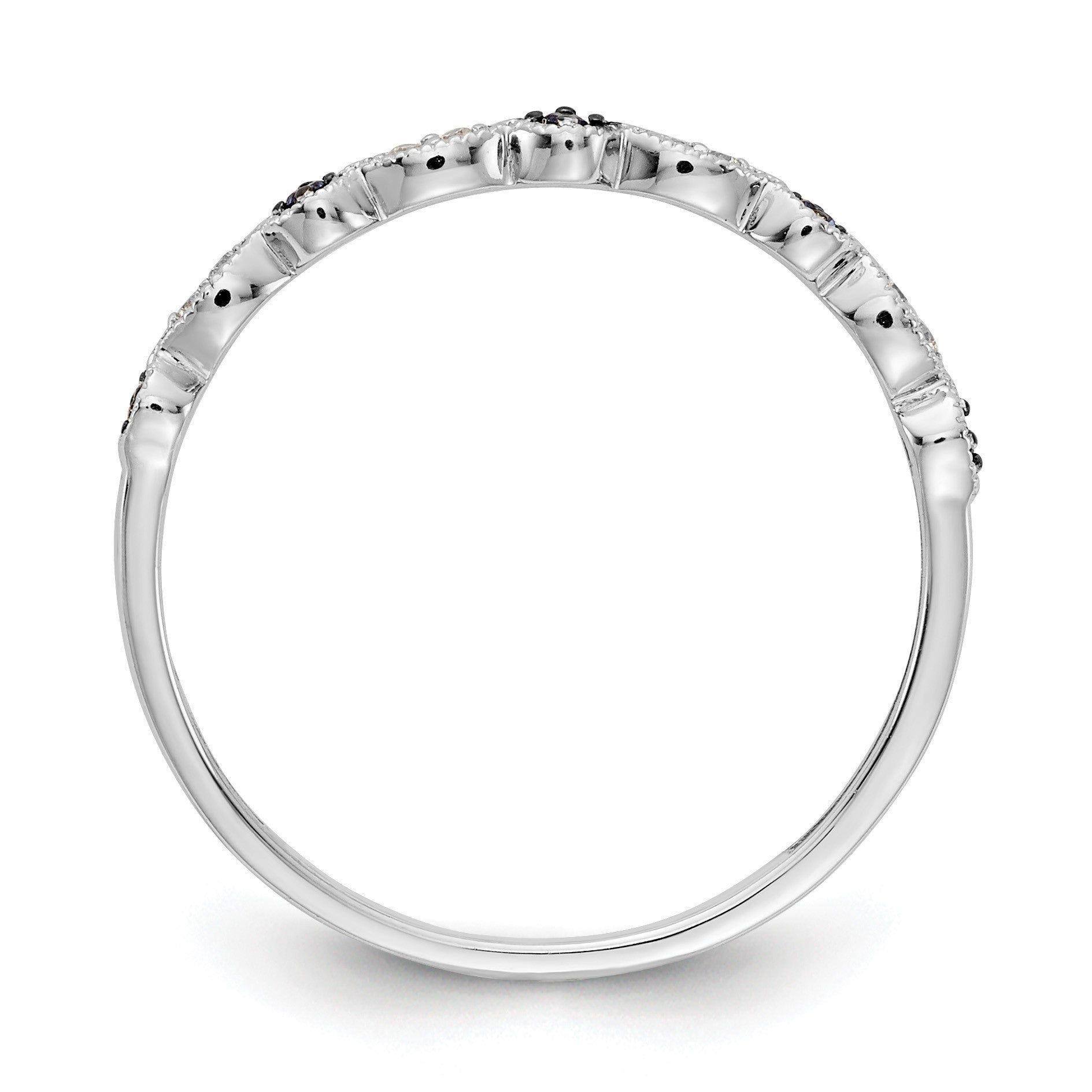 14k White Gold 1/20 carat Blue and White Diamond Fancy Band