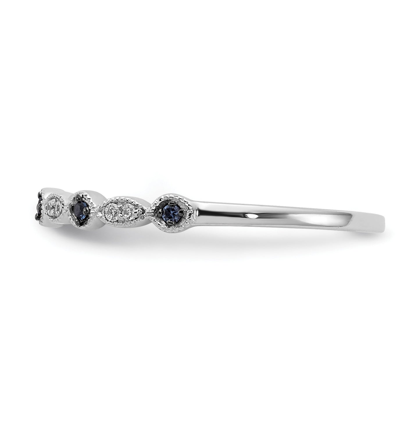 14k White Gold 1/20 carat Blue and White Diamond Fancy Band