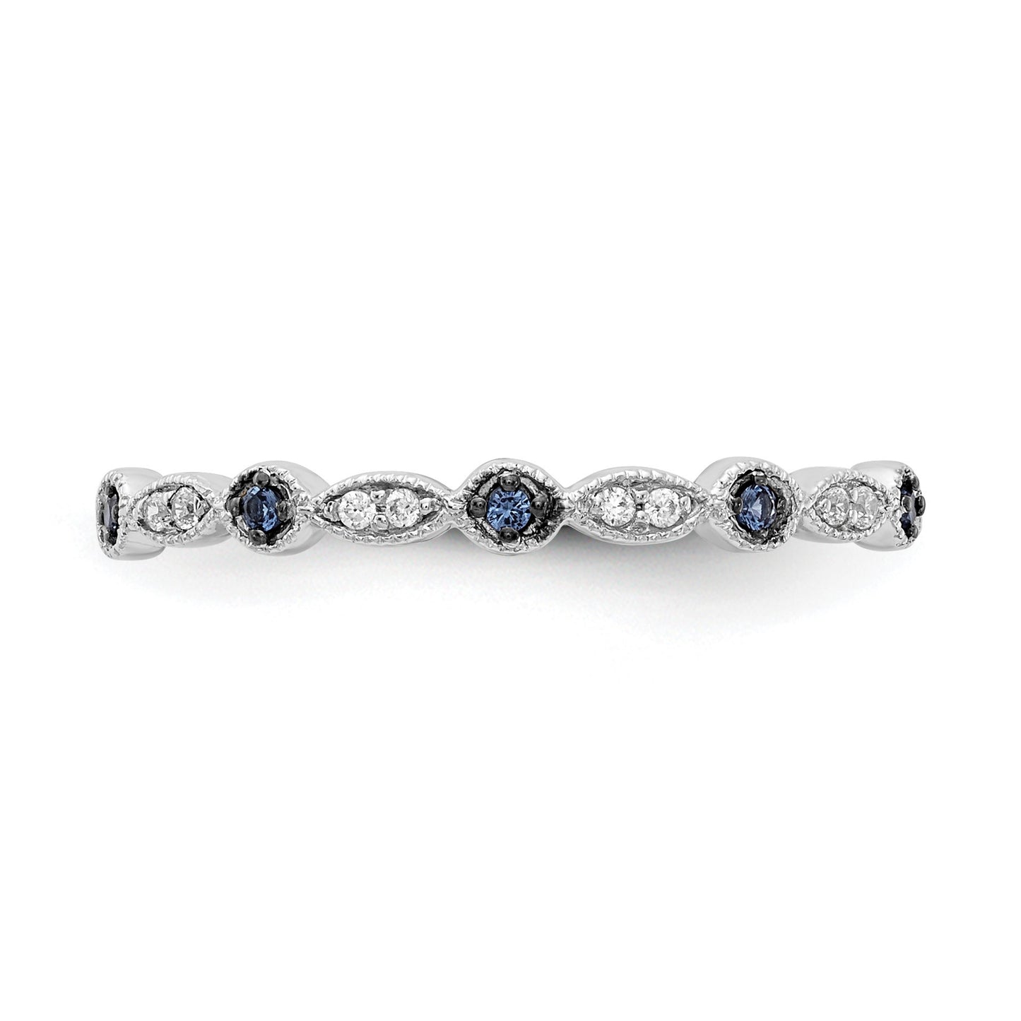 14k White Gold 1/20 carat Blue and White Diamond Fancy Band