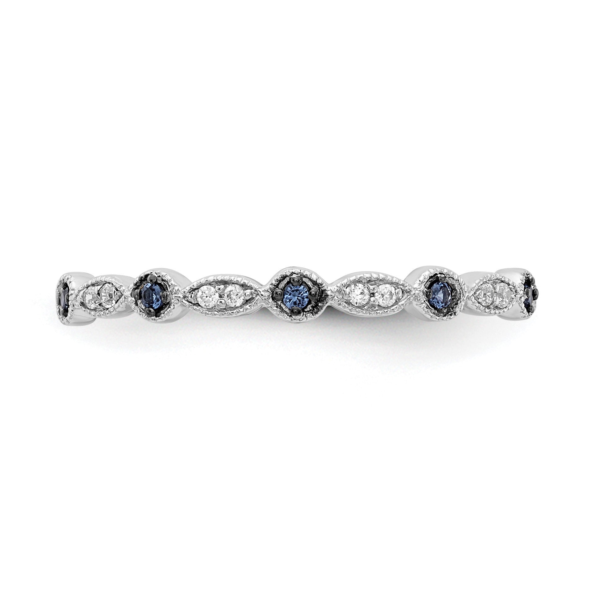 14k White Gold 1/20 carat Blue and White Diamond Fancy Band
